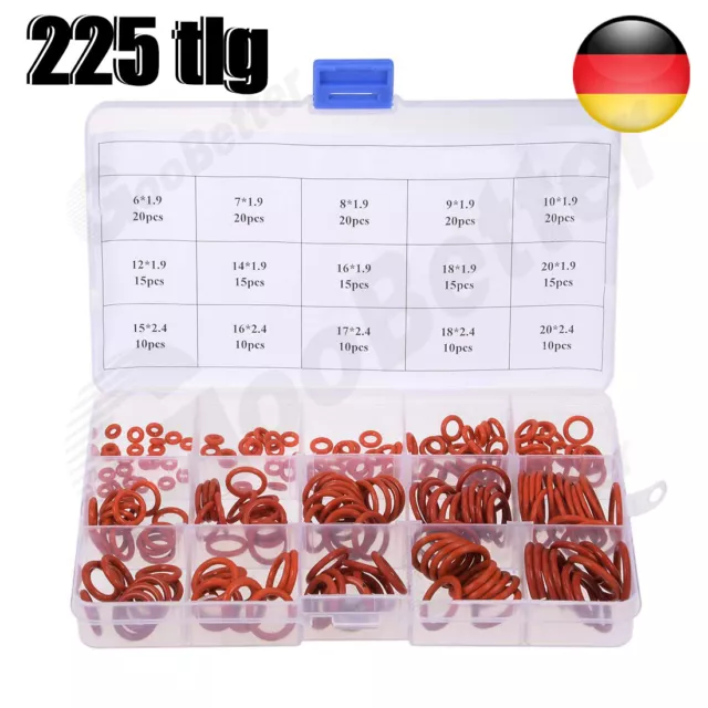 225 tlg O Ring Sortiment Dichtringe Oringe Rot Gummi Oring Dichtung Set O-Ringe