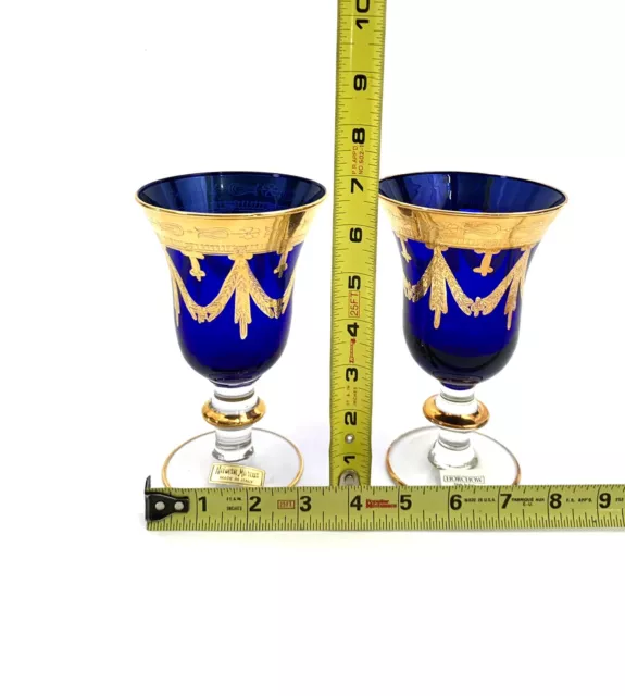 Fancy Glass Set of Four Italian Royal Blue & Gold Cobalt Vintage Collectibles 2