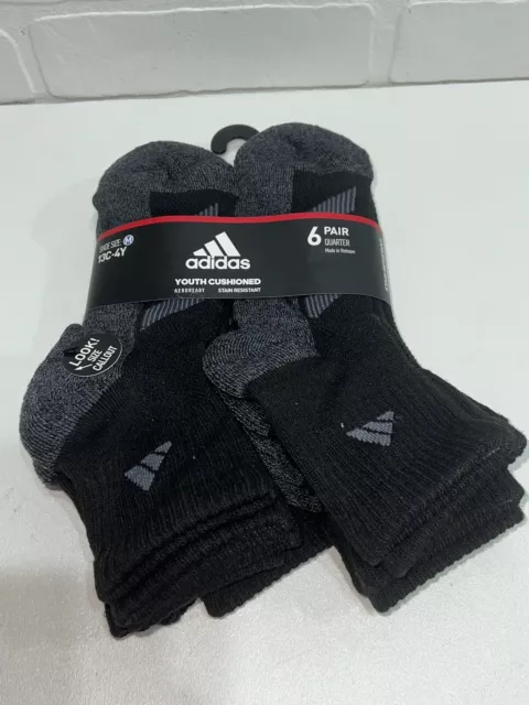 NEW! - ADIDAS Youth CUSHIONED ANGLE STRIPE Quarter SOCKS 6 PAIRS $16 kids