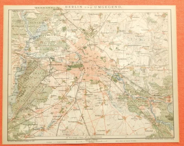 BERLIN  UND UMGEGEND Umgebung  historische Landkarte Stadtplan 1892