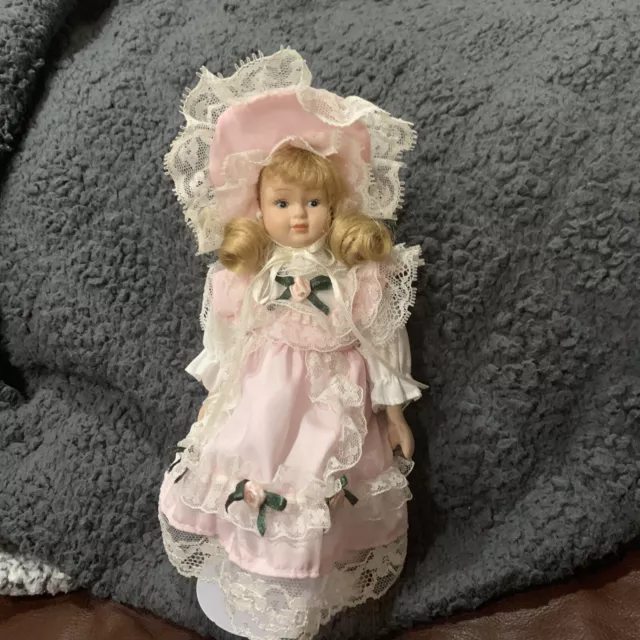 Rare Porcelain Doll 8” Victorian Doll Vintage With Stand