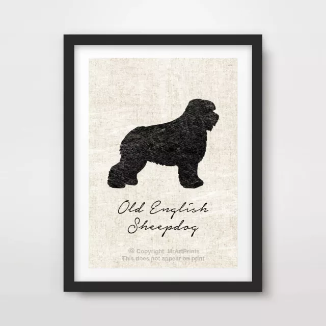 OLD ENGLISH SHEEPDOG ART PRINT POSTER Breed Black Silhouette Vintage Picture