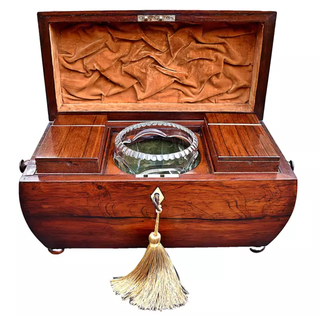 Regency Tea Caddy with Cut Glass Mixing Bowl and Key, circa 1825