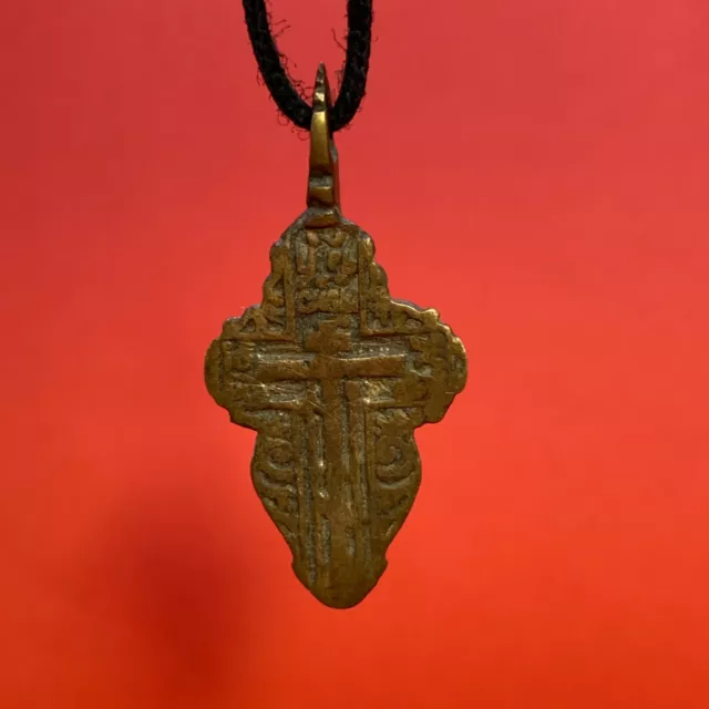Rare Antique Bronze Cross Wearable Pendant Ancient Historical Religious Artifact