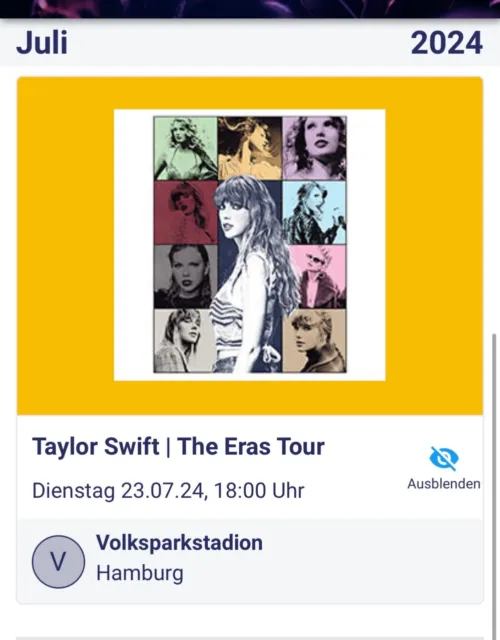 2X TAYLOR SWIFT VIP Tickets 23.07.24 Hamburg Vorkaufsrecht EUR 261,00 -  PicClick DE