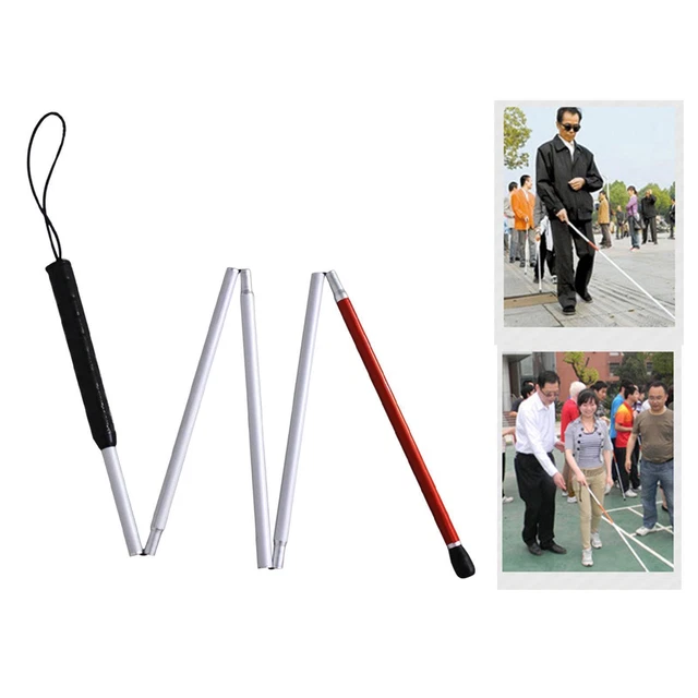 Bâton de marche aveugle pliable léger avec canne à béquille à pointe de