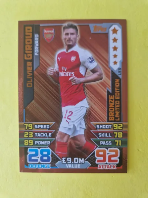 Arsenal Match Attax 2015/16 Olivier Giroud Bronze Limited Edition Le3B