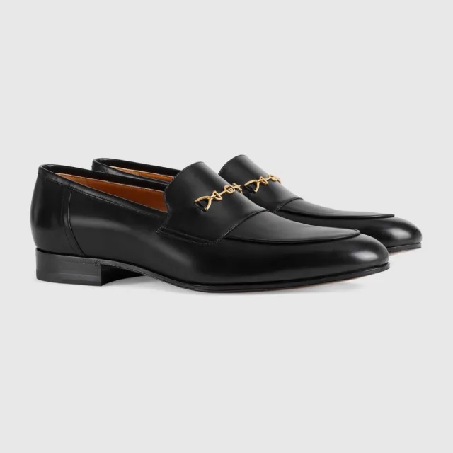 GUCCI BLACK LEATHER GG Shoes Loafers Horsebit Jakarta UK 12.5 US 13.5 ...