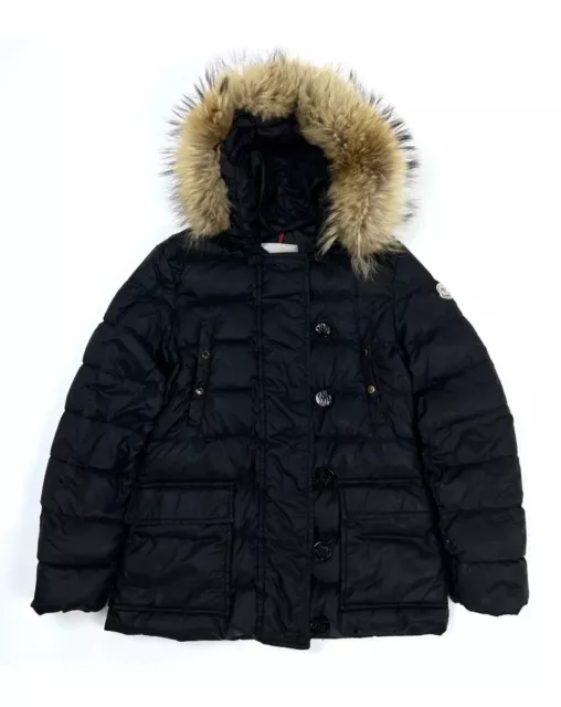 Moncler Women's Down Puffer Jacket Fill Zip/Button Fur Hood Black Size 1 / Small