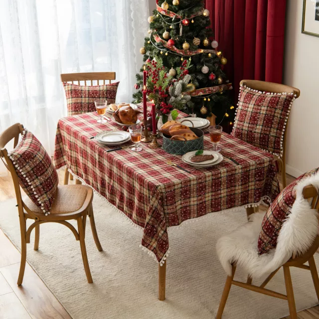 Christmas Plaid&Check Cushion Cover Snowflake Rectangle Table Cloth Party Decor 3