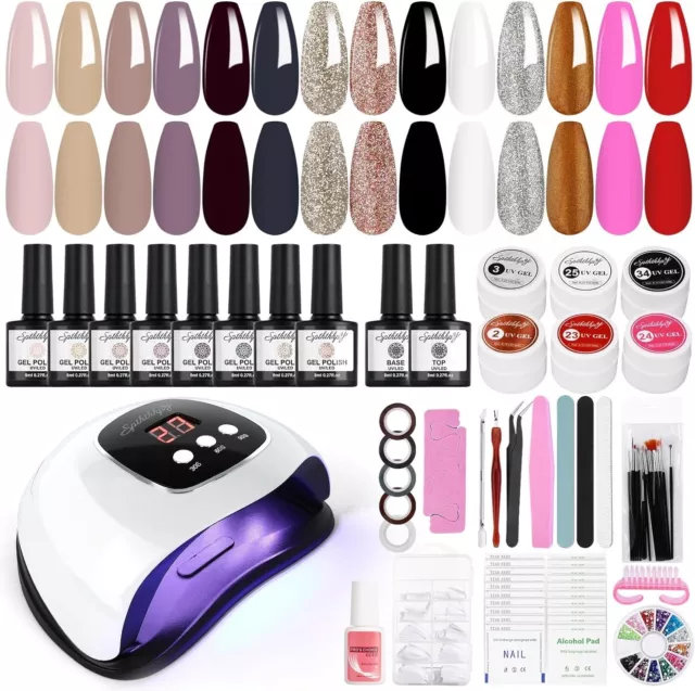 Smalto Semipermanente per Unghie Kit in 8+6 Coloris Gel 48W LED Lampada UV Nail