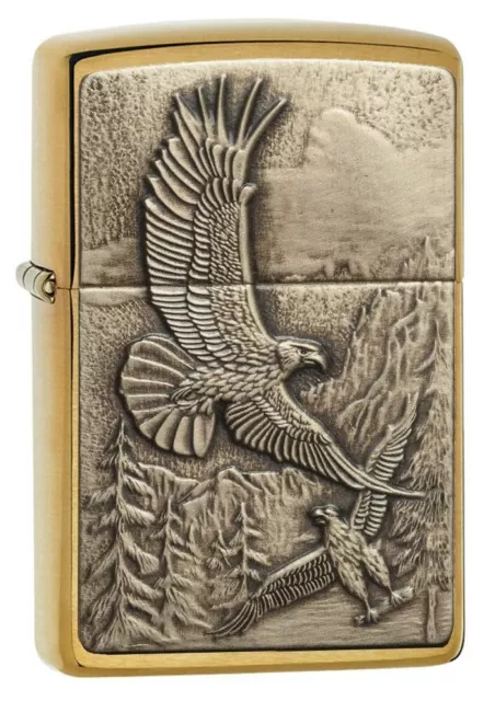 Zippo Windproof Lighter SOARING EAGLES Brushed Brass NEW & BOXED FREE POST