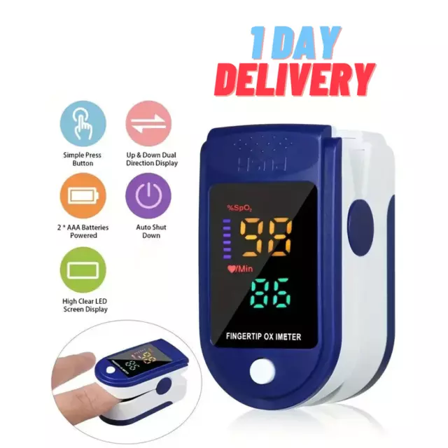 Fingertip Pulse Oximeter SpO2 Heart Rate Blood Oxygen Monitor Display UK Quality