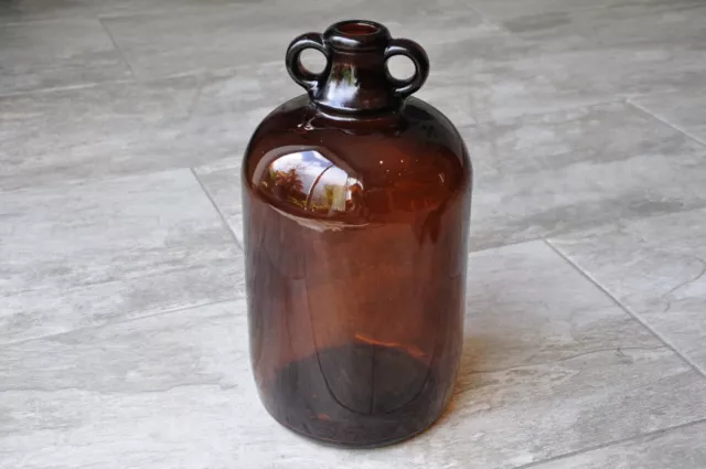 Vintage Large Brown Amber Glass Demijohn Bottle Home Brew Wine Beer Making Decor