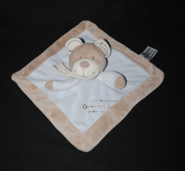 Doudou plat ours bleu SIMBA TOYS NICOTOY KIABI beige croix écharpe TTBE