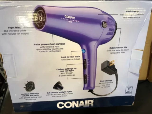 Conair 1875 Watt Cord Keeper Hair Dryer with Folding Handle and Retractable Cord, Travel Hair Dryer, Teal - wide 7
