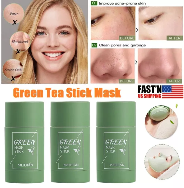 1/2/3x Green Tea Clay Mask Stick Purifying Deep Cleansing Blackhead Acne Remover