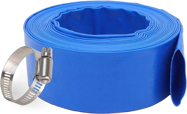 Water Discharge Hose 3" in inch x 50 FT Backwash PVC Lay-Flat Drain Clamps Blue