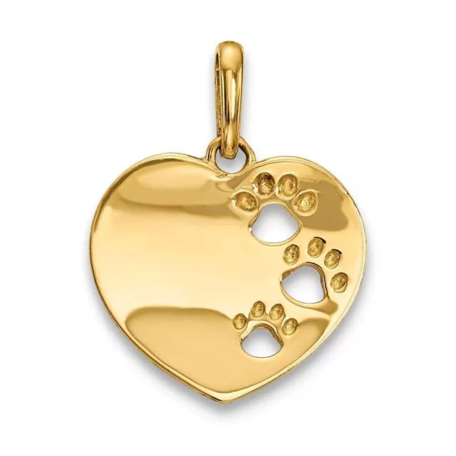 14K Yellow Gold Heart with Paw prints Pendant