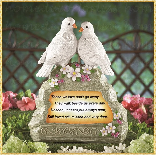 SOLAR LIGHTED WHITE DOVES Memorial Garden Statue Sentiment Cemetery