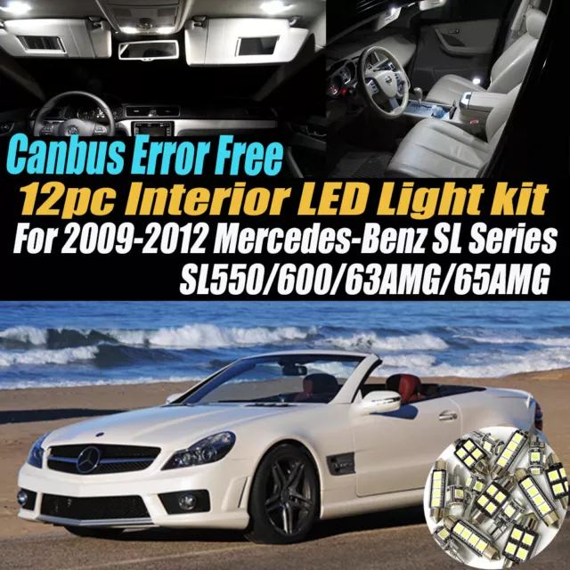 12Pc Error Free White Interior LED Light Kit for 2009-12 Mercedes-Benz SL Series