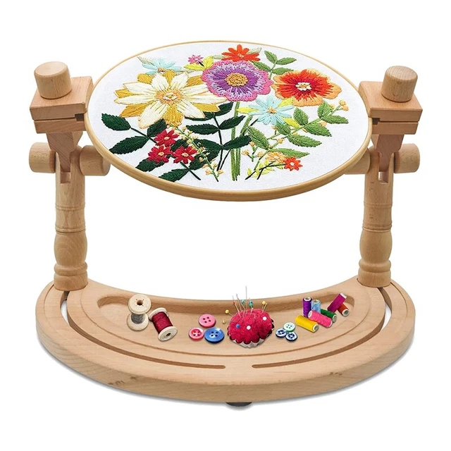 Soporte de bordado ajustable, soporte de aro de madera, escritorio giratorio 360° O1C9
