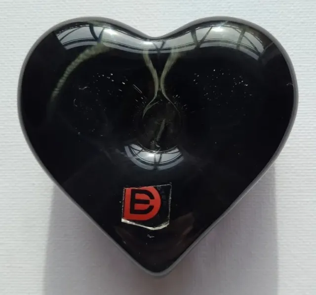 Dartington Crystal Glass Black Heart Shaped Paperweight and Pen Holder 1970s