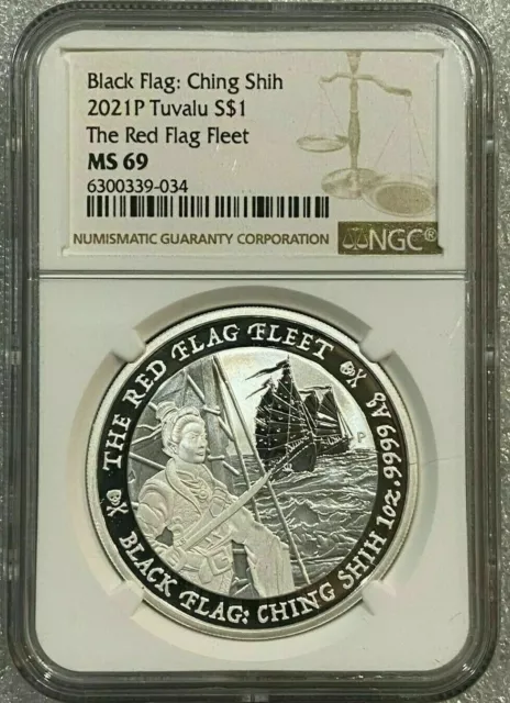 2021 Tuvalu Black Flag The Red Flag Fleet 1 oz Silver Coin NGC MS69