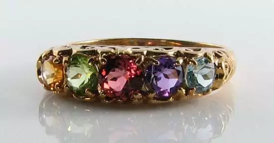 9Ct 9K Gold Citrine Peridot Tourmaline Amethyst Topaz Art Deco Ins Eternity Ring