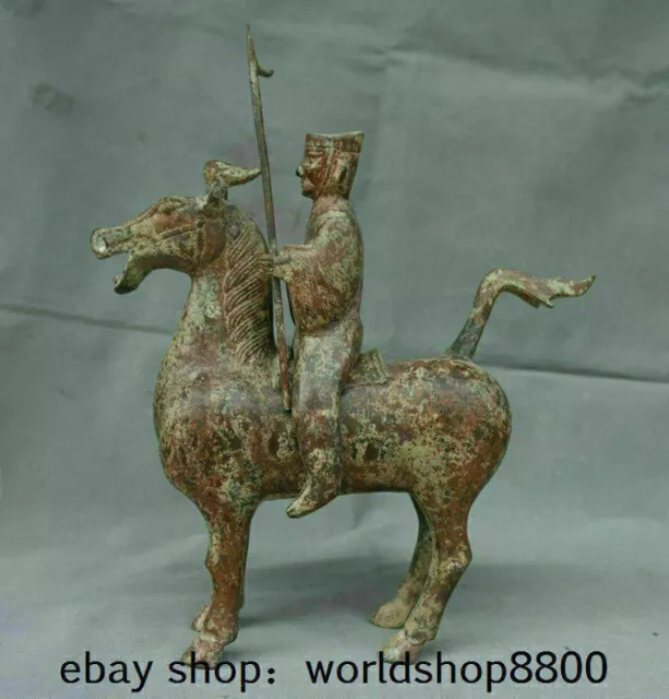 13.2" Antique Chinese Bronze Ware Dynasty Soldier enlisted man Ride Horse Statue