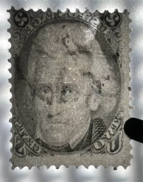 US stamp 1867 Andrew Jackson 2c , GRILL / used  / MR979 3