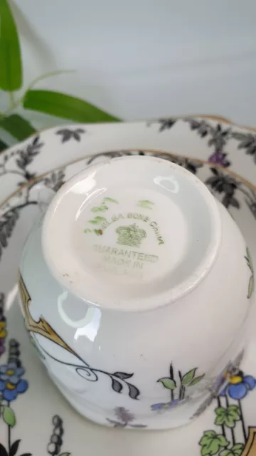 Trío taza platillo plato pintado a mano abuela elegante de flores de primavera Melba Bone China 3