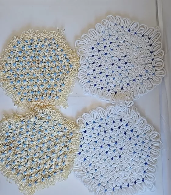 Estate Yarn Star Trivet Hot Pads & Placemat Daisy Loom White/Blue/Beigh/Brown