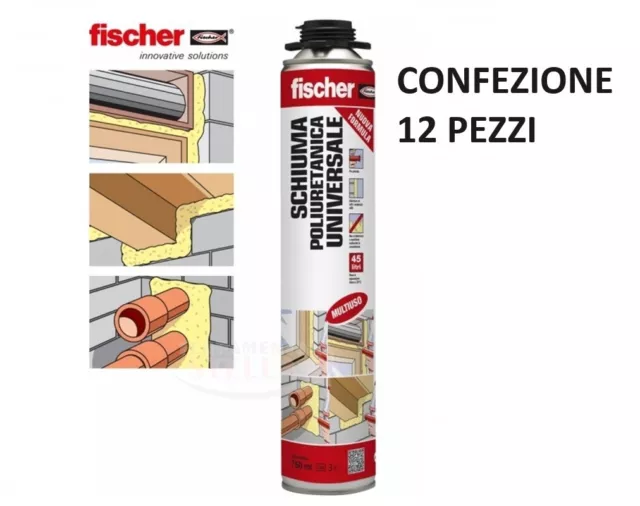 12 FISCHER SCHIUMA POLIURETANICA ISOLANTE SIGILLANTE PER PISTOLA EDILIZIA 750 ml