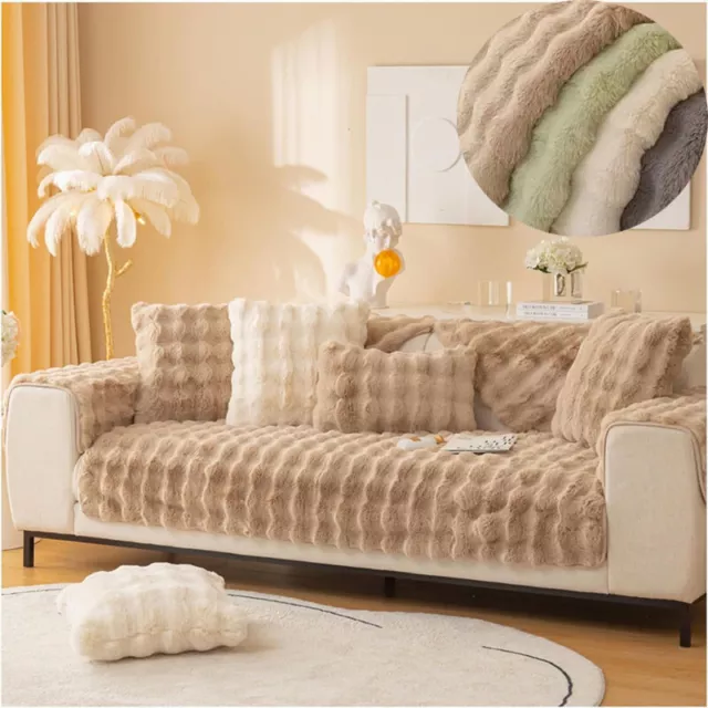 Rabbit Plush Sofa Cover Soft Warm Slipcover For Corner L Shape Fuzzy Non-Slip