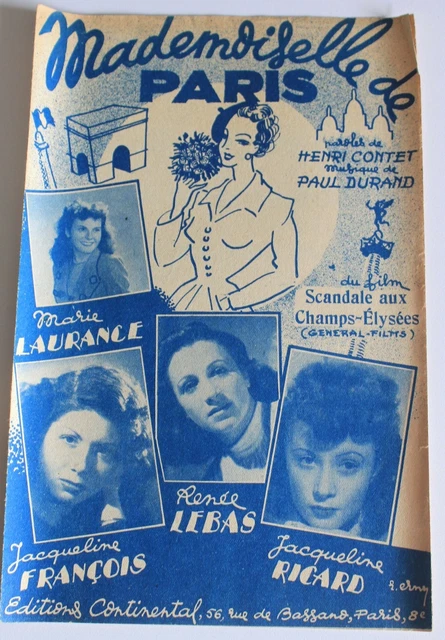 Partition ancienne:MADEMOISELLE DE PARIS  Musique:DURANT.P  Paroles: CONTET.H