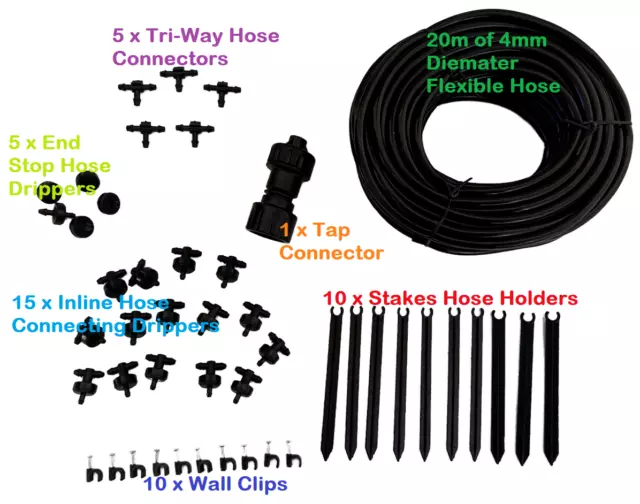 20M Drip Irrigation Kit, Automatic watering of garden/ greenhouse pots-plants.