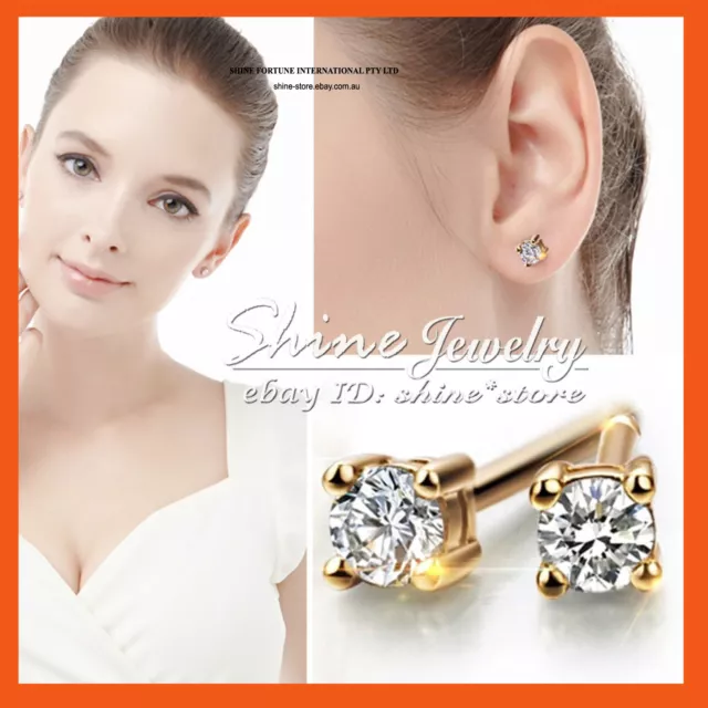 9K YELLOW GOLD FILLED HALO Round STUD 3mm SIMULATED DIAMOND MENS WOMENS EARRINGS