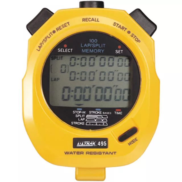 Ultrak 495-100 Dual Split Memory Stopwatch - Yellow