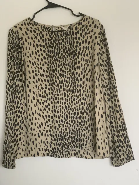 J. Crew Womens Blouse Siz 12 Brown Cheetah Animal Print Long Sleeve Keyhole Back
