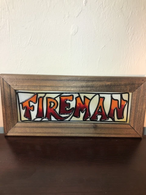 Fireman Framed Stained Glass Window Sun Catcher Wall Art Decor 14.5 Inches
