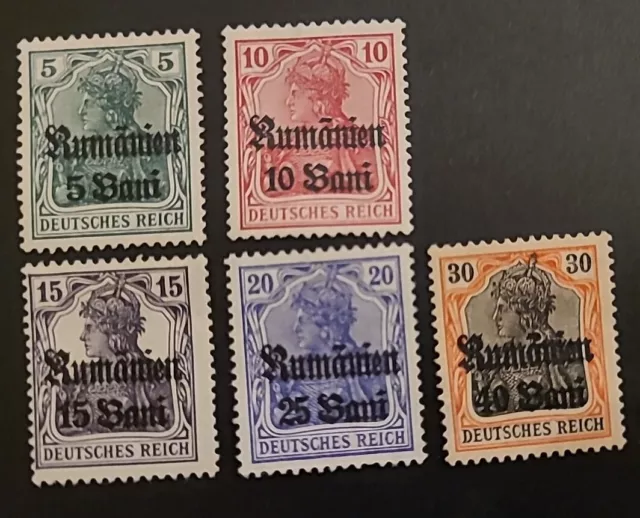 Romania 1916 - 1918 Occupation Overprints Fine Mint Hinged x5 Values