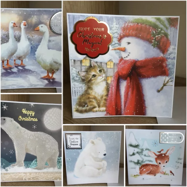 Pack Of 5 Handmade Hunkydory Xmas Christmas Greetings Card Pack Animals