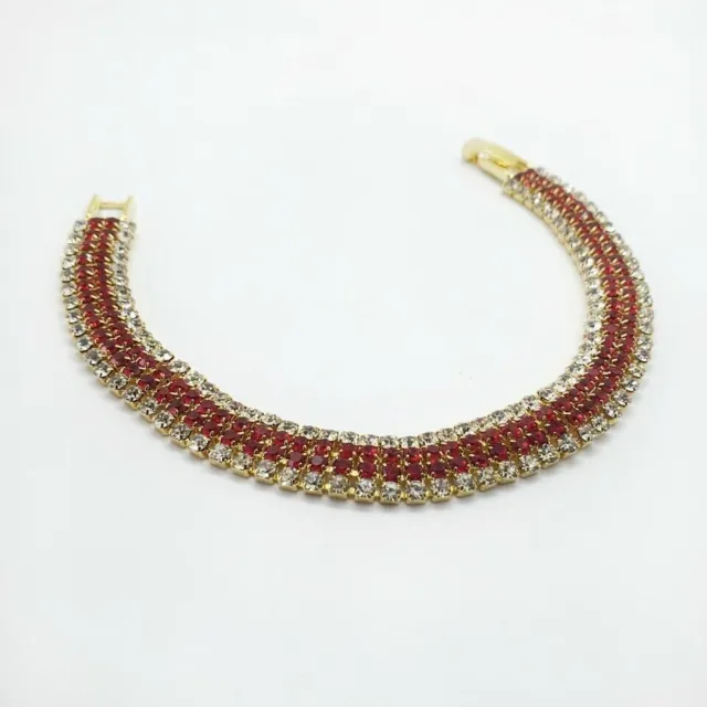 12Ct Round Cut Simulated Red Ruby Cluster Tennis Bracelet 14K Yellow Gold Plated