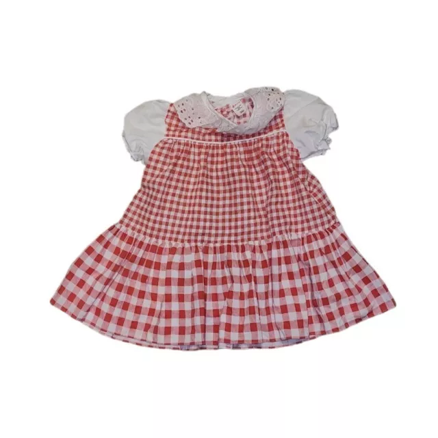 Vintage Sears Girls Toddler Red White Lace Collar Gingham Tier Dress Size 4