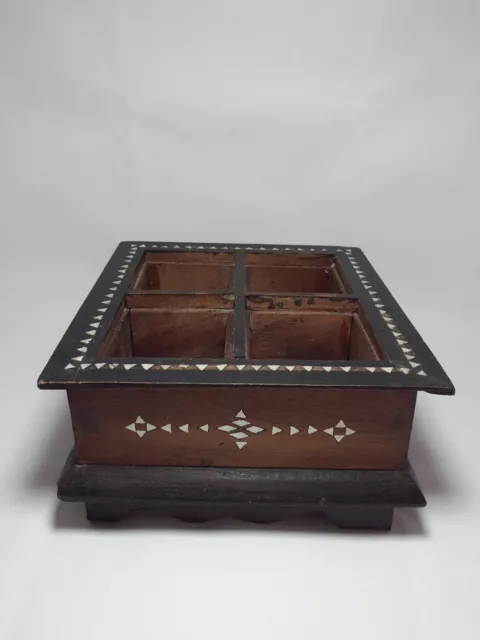 *TEA CADDY* vintage Wood  Mother Of Pearl Inlay Square  Rustic Box ( No Lids)