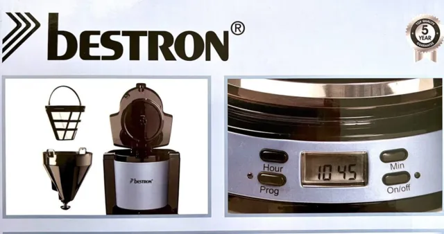 Bestron Filter Kaffeemaschine mit 1,5 L Glaskanne Kaffeeautomat 1000W 3