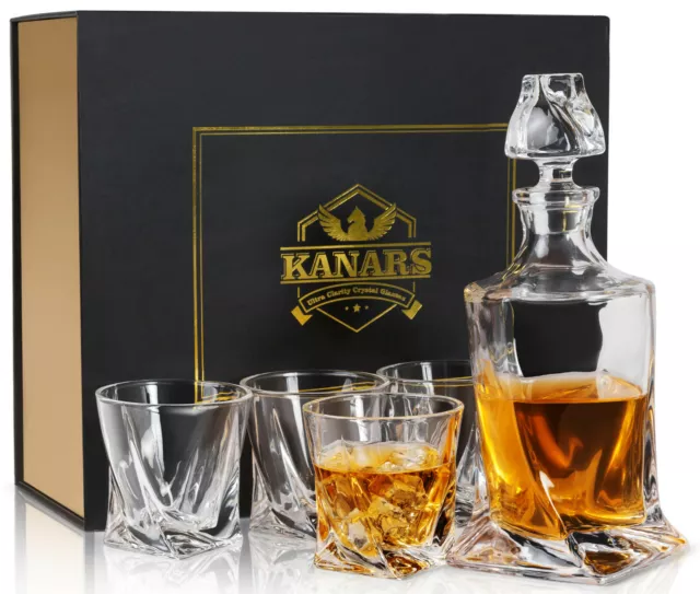 KANARS Crystal Whisky Decanter & Glass Set with Luxury Gift Box for Men