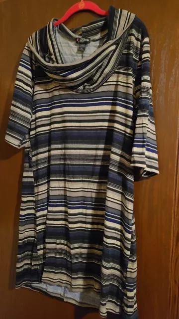 Delirious LA Stripe Sweater A-line Dress Cowl Neck 3/4 Slv Multicolor Sz 3X