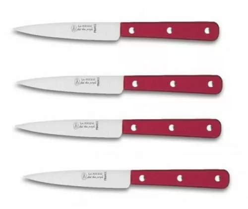 LA FOURMI - LOT DE 4 COUTEAUX steak LAME INOX 10 CM, MANCHE ABS ROUGE 3 RIVETS